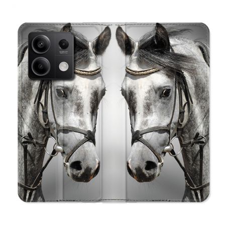 Housse cuir portefeuille pour Xiaomi Redmi Note 13 5G Animal Cheval Blanc
