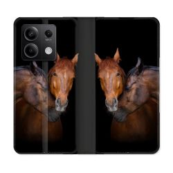 Housse cuir portefeuille pour Xiaomi Redmi Note 13 5G Animal Cheval Marron