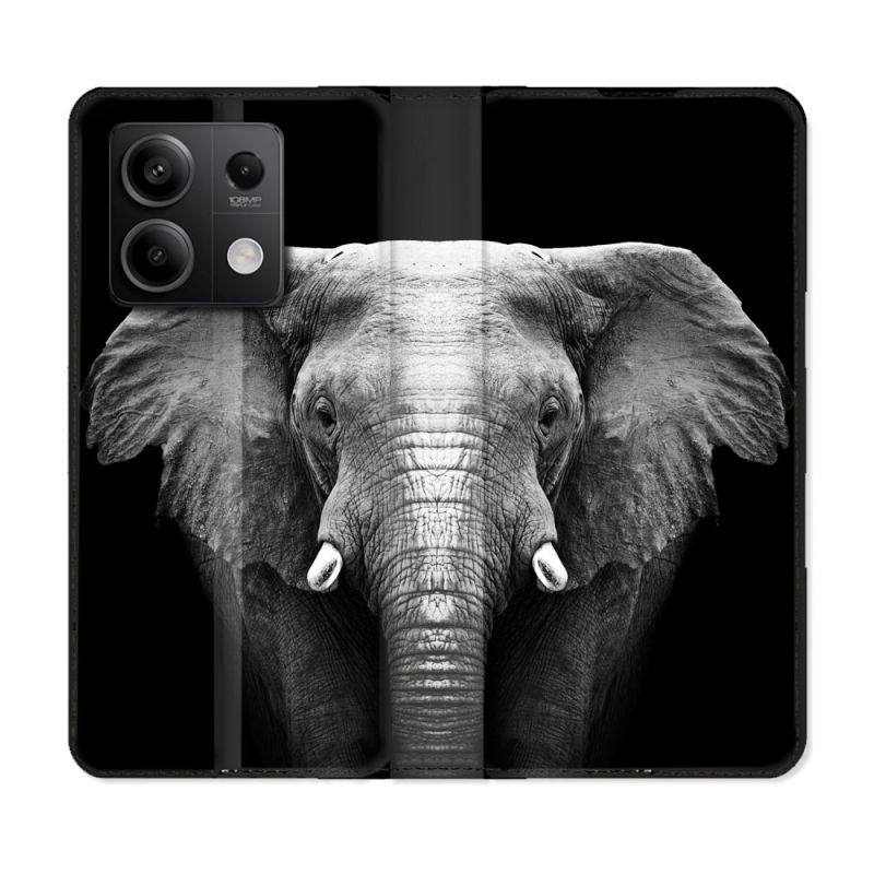 Housse cuir portefeuille pour Xiaomi Redmi Note 13 5G Animal Elephant Noir
