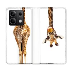 Housse cuir portefeuille pour Xiaomi Redmi Note 13 5G Animal Girafe Blanche