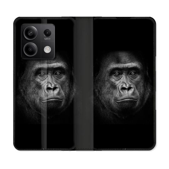 Housse cuir portefeuille pour Xiaomi Redmi Note 13 5G Animal Gorille Noir