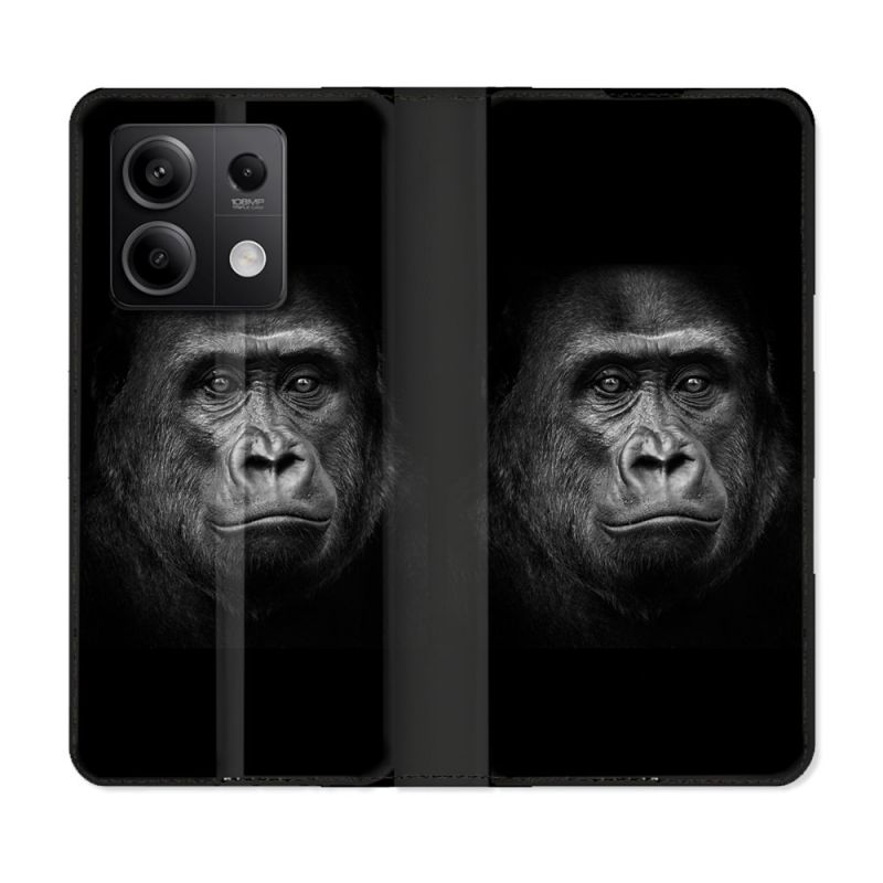 Housse cuir portefeuille pour Xiaomi Redmi Note 13 5G Animal Gorille Noir