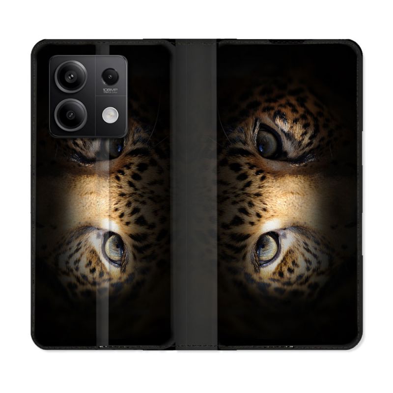 Housse cuir portefeuille pour Xiaomi Redmi Note 13 5G Animal Leopard Yeux