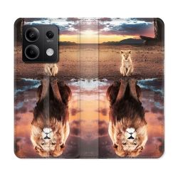 Housse cuir portefeuille pour Xiaomi Redmi Note 13 5G Animal Lion Reflet