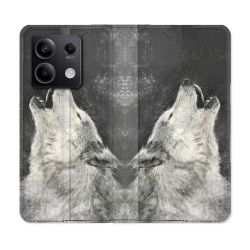 Housse cuir portefeuille pour Xiaomi Redmi Note 13 5G Animal Loup Hurlement