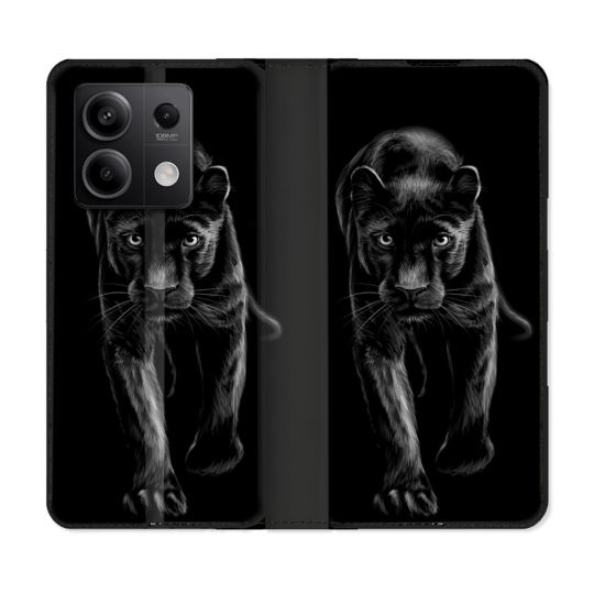 Housse cuir portefeuille pour Xiaomi Redmi Note 13 5G Animal Panthère Noire