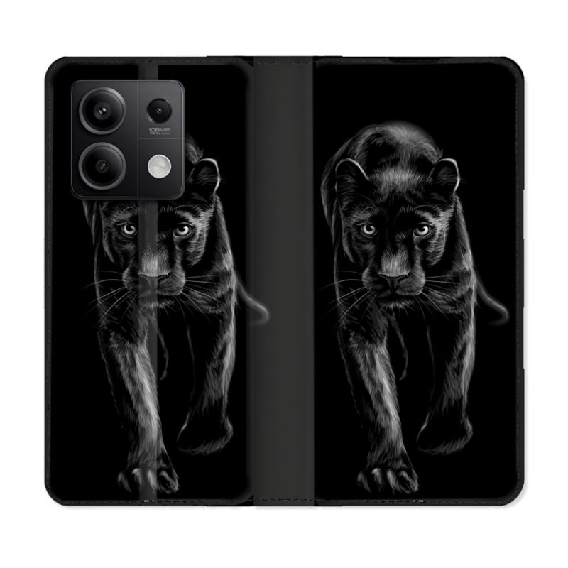 Housse cuir portefeuille pour Xiaomi Redmi Note 13 5G Animal Panthère Noire