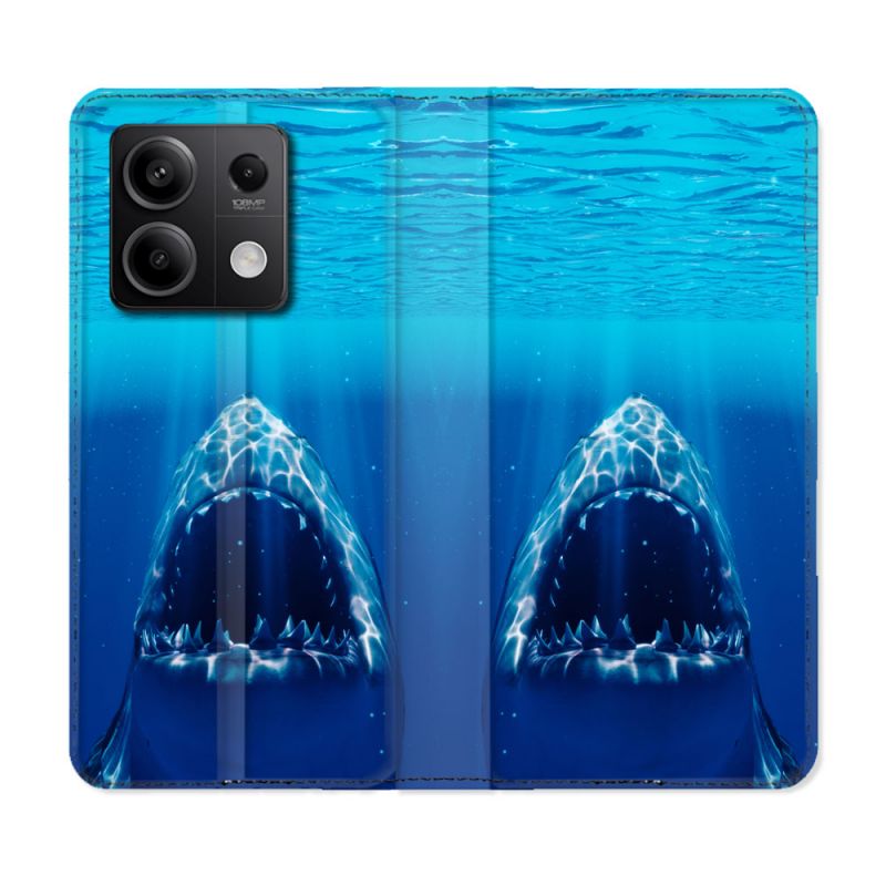 Housse cuir portefeuille pour Xiaomi Redmi Note 13 5G Animal Requin Dent