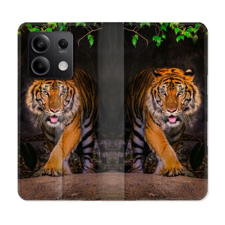 Housse cuir portefeuille pour Xiaomi Redmi Note 13 5G Animal Tigre Jungle