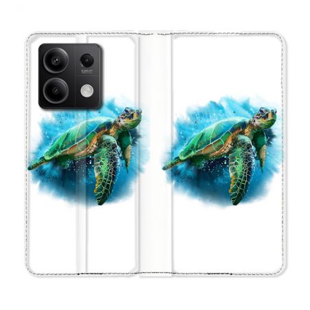 Housse cuir portefeuille pour Xiaomi Redmi Note 13 5G Animal Tortue Blanche multicolore