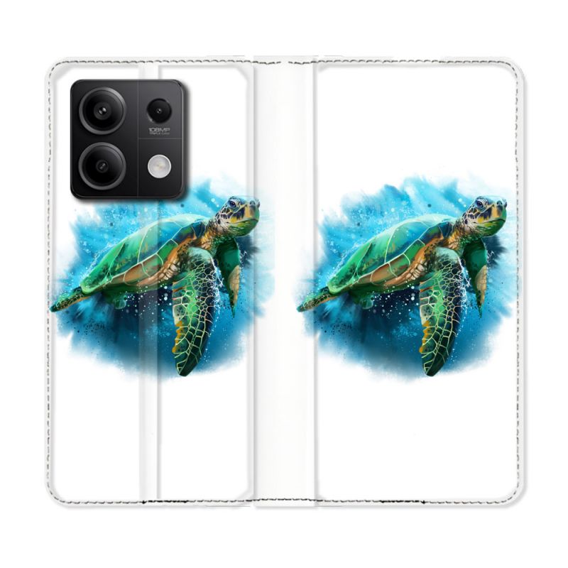 Housse cuir portefeuille pour Xiaomi Redmi Note 13 5G Animal Tortue Blanche multicolore
