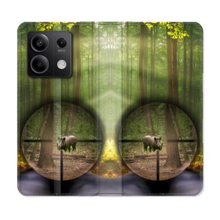 Housse cuir portefeuille pour Xiaomi Redmi Note 13 5G Chasse Sanglier Viseur