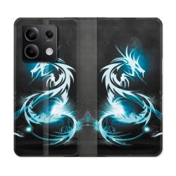 Housse cuir portefeuille pour Xiaomi Redmi Note 13 5G Fantastique Dragon Bleu