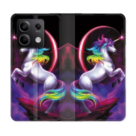 Housse cuir portefeuille pour Xiaomi Redmi Note 13 5G Fantastique Licorne Arc en ciel