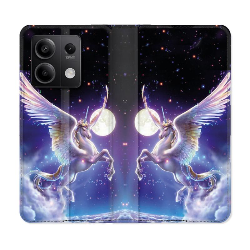 Housse cuir portefeuille pour Xiaomi Redmi Note 13 5G Fantastique Licorne Céleste