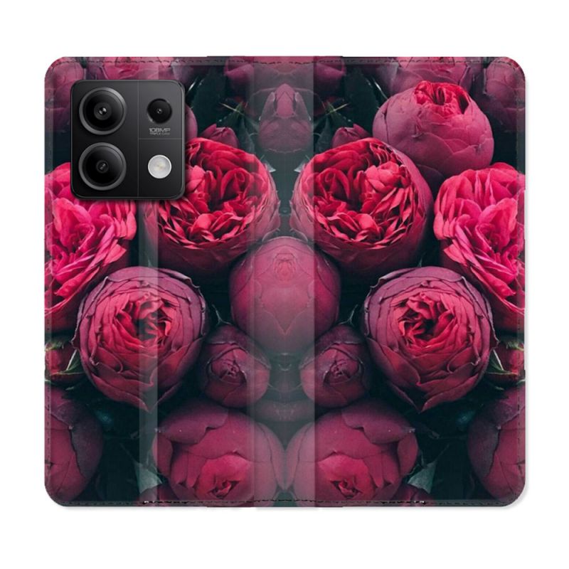 Housse cuir portefeuille pour Xiaomi Redmi Note 13 5G Fleur Pivoine