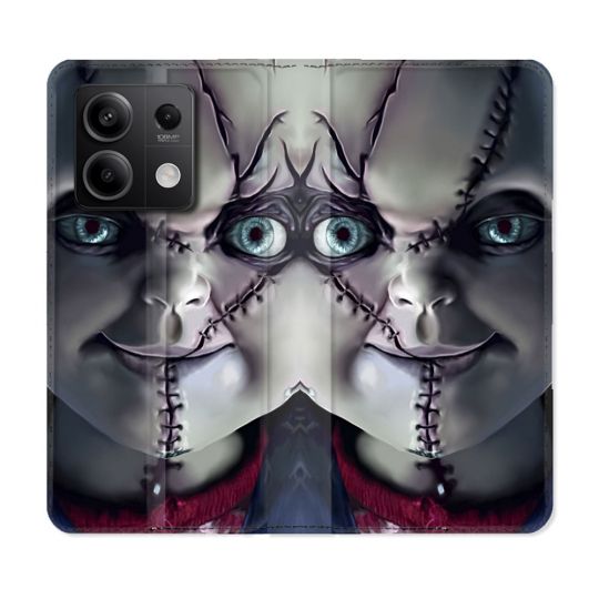 Housse cuir portefeuille pour Xiaomi Redmi Note 13 5G Horreur Chucky Cicatrice