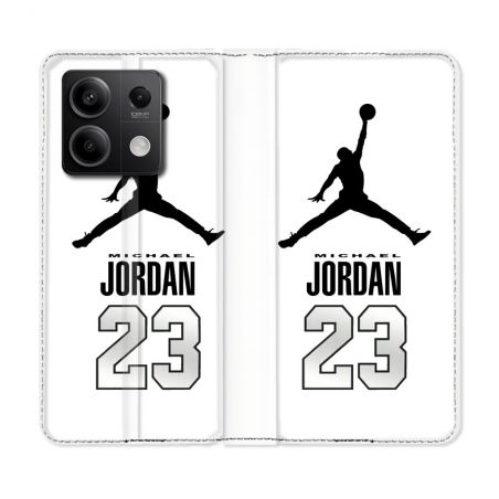 Housse cuir portefeuille pour Xiaomi Redmi Note 13 5G Jordan 23 Blanc