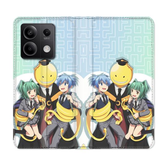 Housse cuir portefeuille pour Xiaomi Redmi Note 13 5G Manga Assassination Classroom Kuro Trio