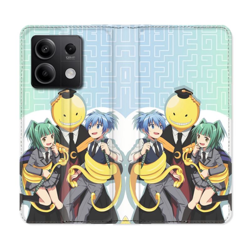 Housse cuir portefeuille pour Xiaomi Redmi Note 13 5G Manga Assassination Classroom Kuro Trio