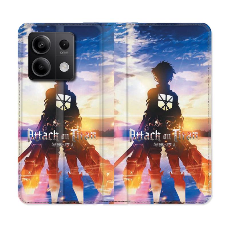 Housse cuir portefeuille pour Xiaomi Redmi Note 13 5G Manga Attaque Titans Soleil