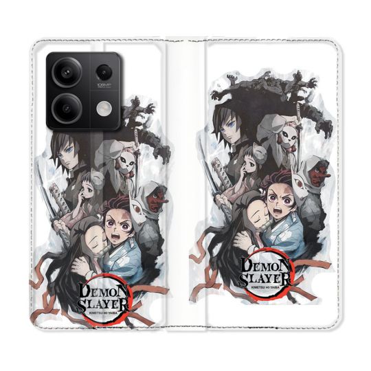 Housse cuir portefeuille pour Xiaomi Redmi Note 13 5G Manga Demon Slayer Blanc