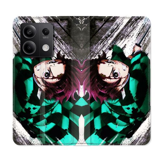 Housse cuir portefeuille pour Xiaomi Redmi Note 13 5G Manga Demon Slayer Tanjiro