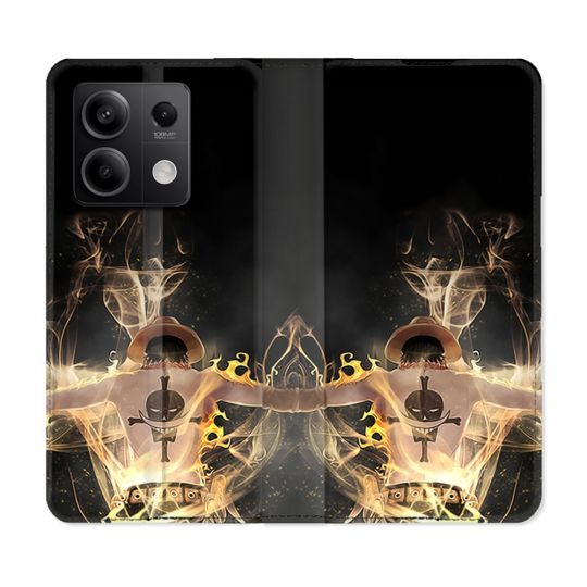 Housse cuir portefeuille pour Xiaomi Redmi Note 13 5G Manga One Piece Ace Noir