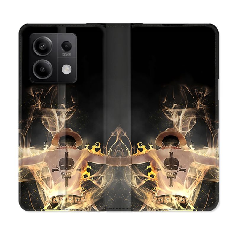 Housse cuir portefeuille pour Xiaomi Redmi Note 13 5G Manga One Piece Ace Noir