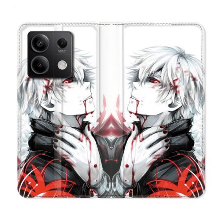 Housse cuir portefeuille pour Xiaomi Redmi Note 13 5G Manga Tokyo Ghoul Kaneki Blanc