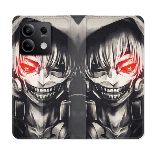 Housse cuir portefeuille pour Xiaomi Redmi Note 13 5G Manga Tokyo Ghoul Kaneki Noir