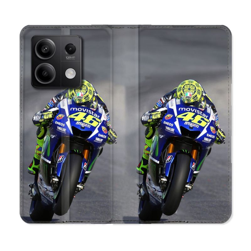 Housse cuir portefeuille pour Xiaomi Redmi Note 13 5G Moto Course GP Wheeling 46
