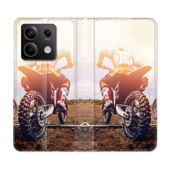 Housse cuir portefeuille pour Xiaomi Redmi Note 13 5G Moto Cross Soleil