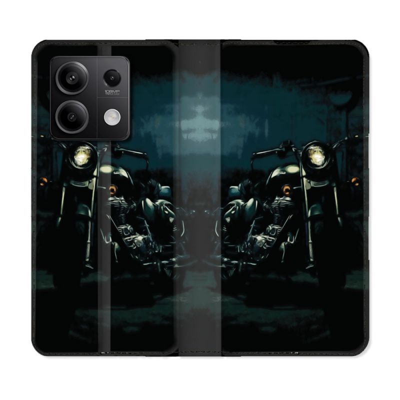 Housse cuir portefeuille pour Xiaomi Redmi Note 13 5G Moto Harley Vintage