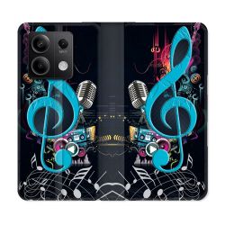 Housse cuir portefeuille pour Xiaomi Redmi Note 13 5G Musique Cle Sol Bleu