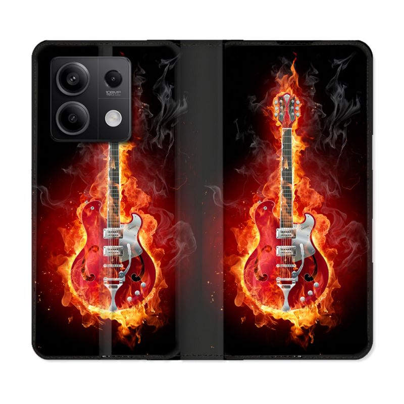 Housse cuir portefeuille pour Xiaomi Redmi Note 13 5G Musique Guitare Electrique
