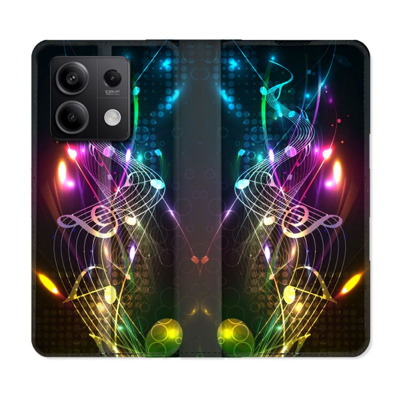 Housse cuir portefeuille pour Xiaomi Redmi Note 13 5G Musique Partition Multicolore