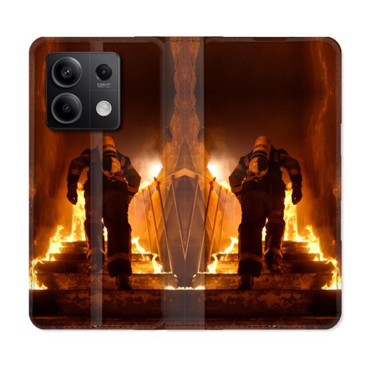 Housse cuir portefeuille pour Xiaomi Redmi Note 13 5G Pompier Escalier