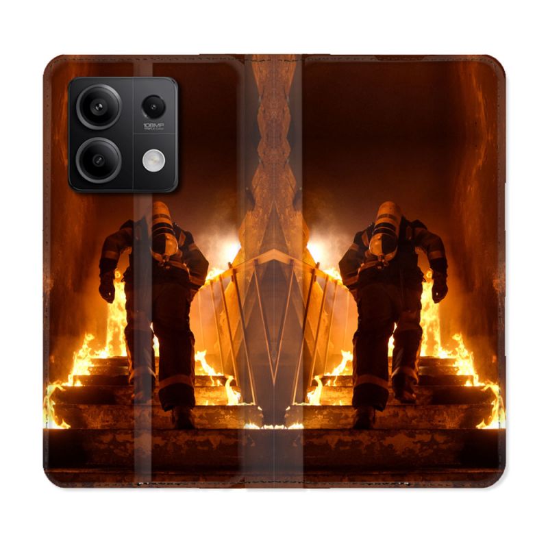 Housse cuir portefeuille pour Xiaomi Redmi Note 13 5G Pompier Escalier