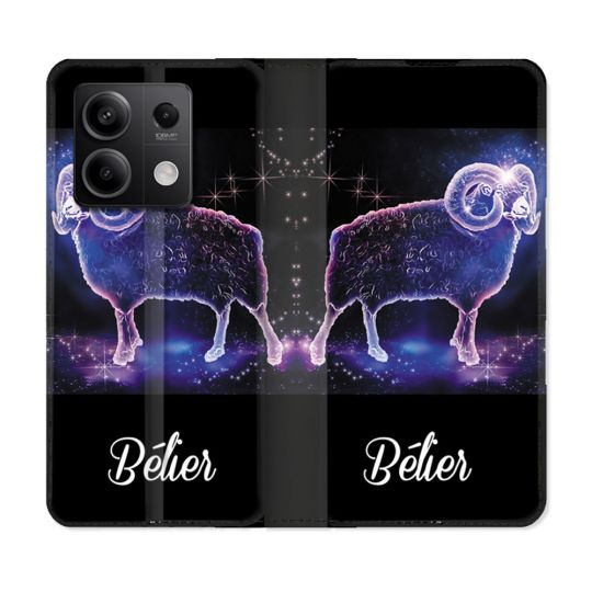 Housse cuir portefeuille pour Xiaomi Redmi Note 13 5G Signe Zodiaque 2 Bélier