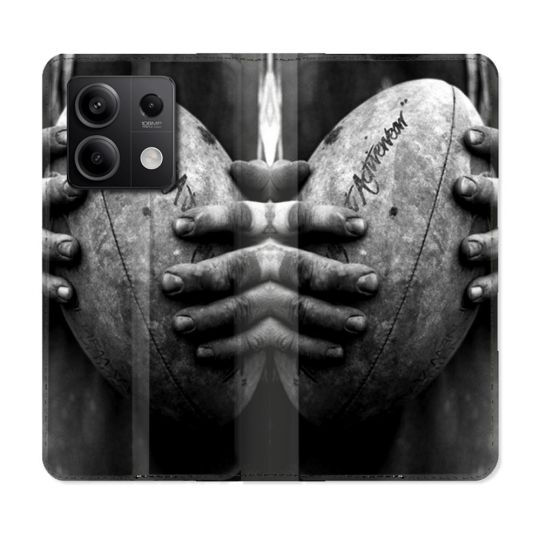 Housse cuir portefeuille pour Xiaomi Redmi Note 13 5G Sport Rugby Ballon Vintage