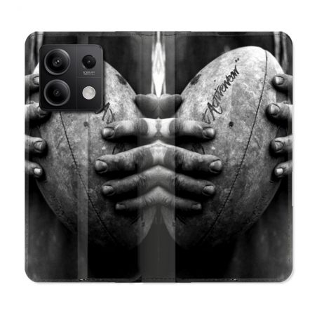 Housse cuir portefeuille pour Xiaomi Redmi Note 13 5G Sport Rugby Ballon Vintage