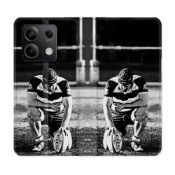 Housse cuir portefeuille pour Xiaomi Redmi Note 13 5G Sport Rugby Noir Blanc