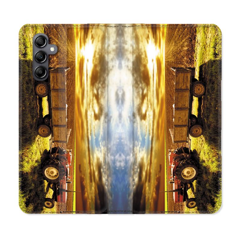 Housse Cuir Portefeuille pour Samsung Galaxy S24 Agriculture Tracteur Color