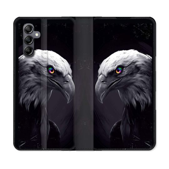 Housse Cuir Portefeuille pour Samsung Galaxy S24 Animal Aigle Royal Noir