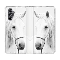 Housse Cuir Portefeuille pour Samsung Galaxy S24 Animal Cheval Cristal