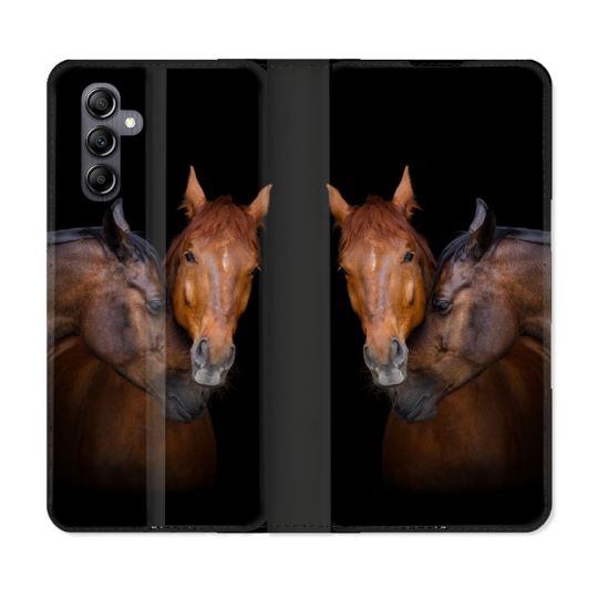 Housse Cuir Portefeuille pour Samsung Galaxy S24 Animal Cheval Marron