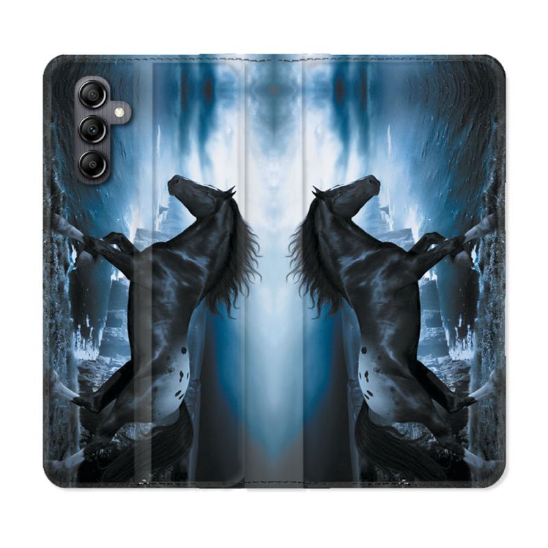 Housse Cuir Portefeuille pour Samsung Galaxy S24 Animal Cheval Noir