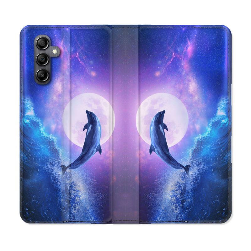 Housse Cuir Portefeuille pour Samsung Galaxy S24 Animal Dauphin Vague
