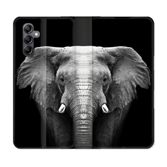 Housse Cuir Portefeuille pour Samsung Galaxy S24 Animal Elephant Noir